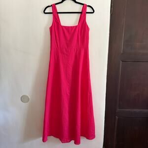 GAP Raspberry Pink Linen cotton blend Square Neck Fit & Flare Midi Dress XS BNWT